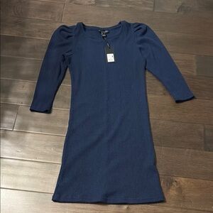 Revamped Elegant Navy Blue ripped sweater Long sleeve dress, BNWT size XL